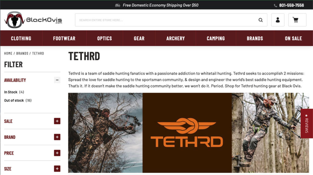 Screenshot of the Black Ovis online store.