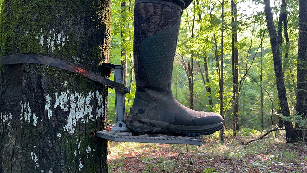 The author standing on the Predator XL platform facing out from the tree.